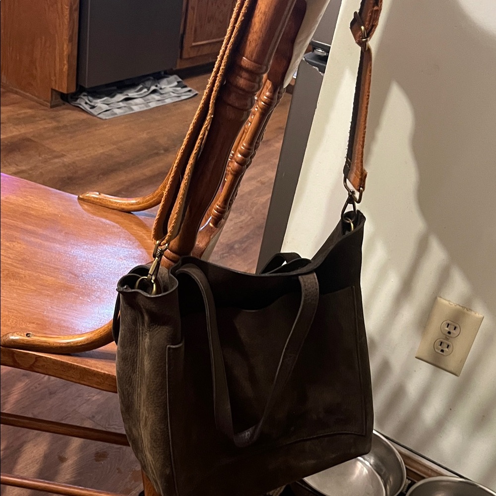 Madewell Textured Green Suede Leather Crossbody